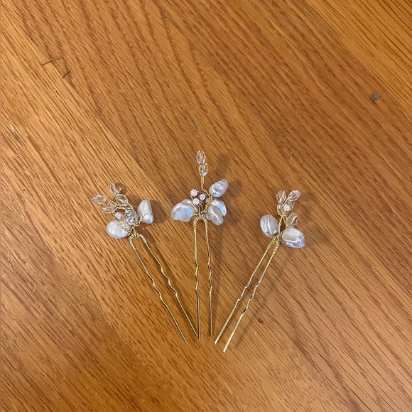 Twigs and Honey Freshwater Pearls, Crystal and Opal Hair Pins Set of 3 - Picture 4 of 5
